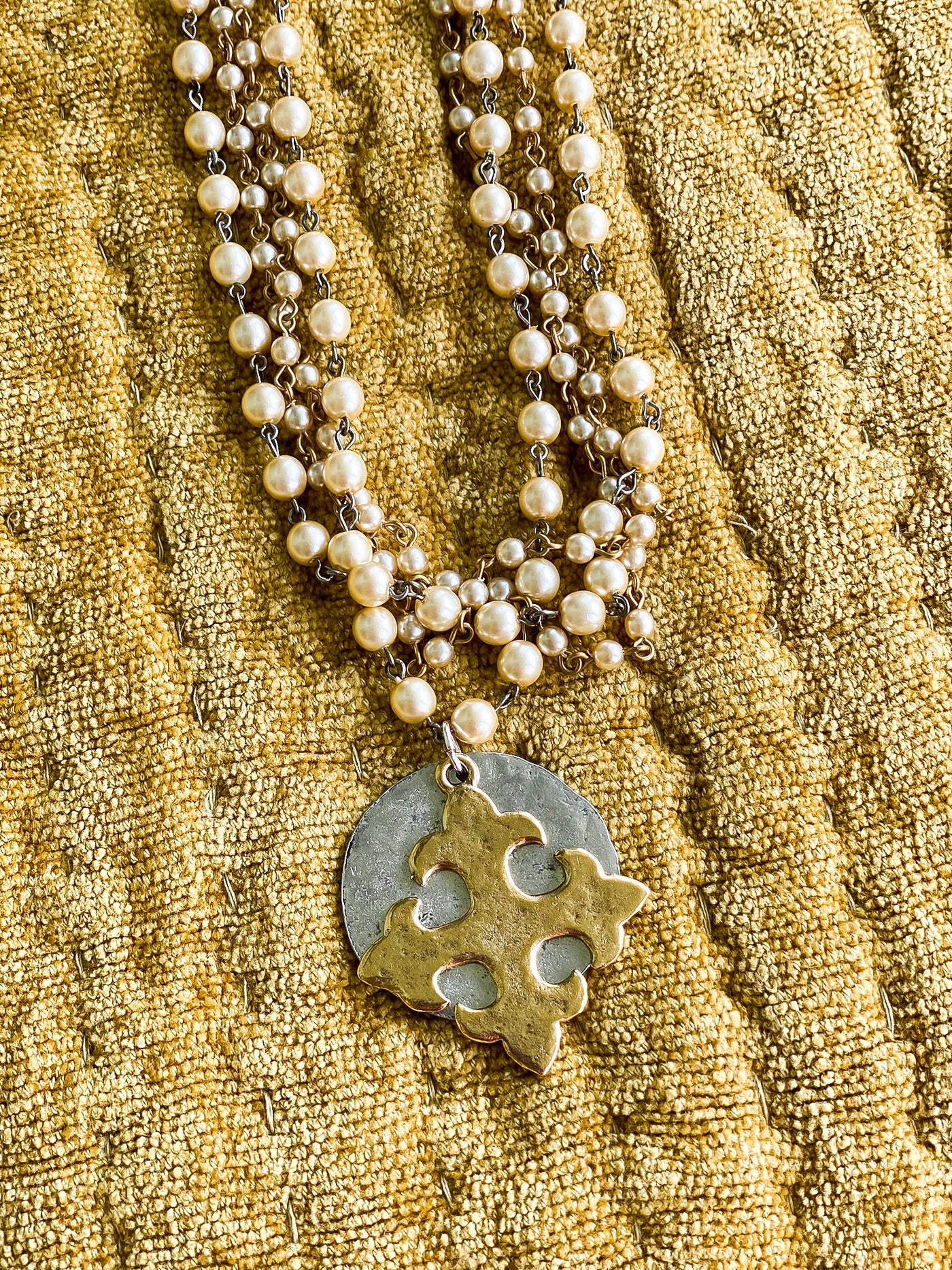 Julio Designs Celtic 4 Layer Pearl Cross Necklace