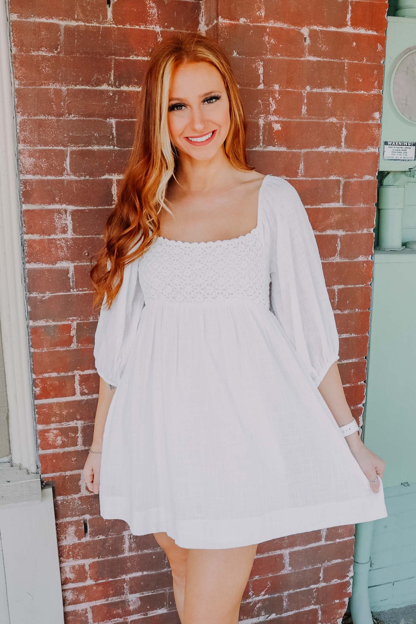 White Crochet Babydoll Dress