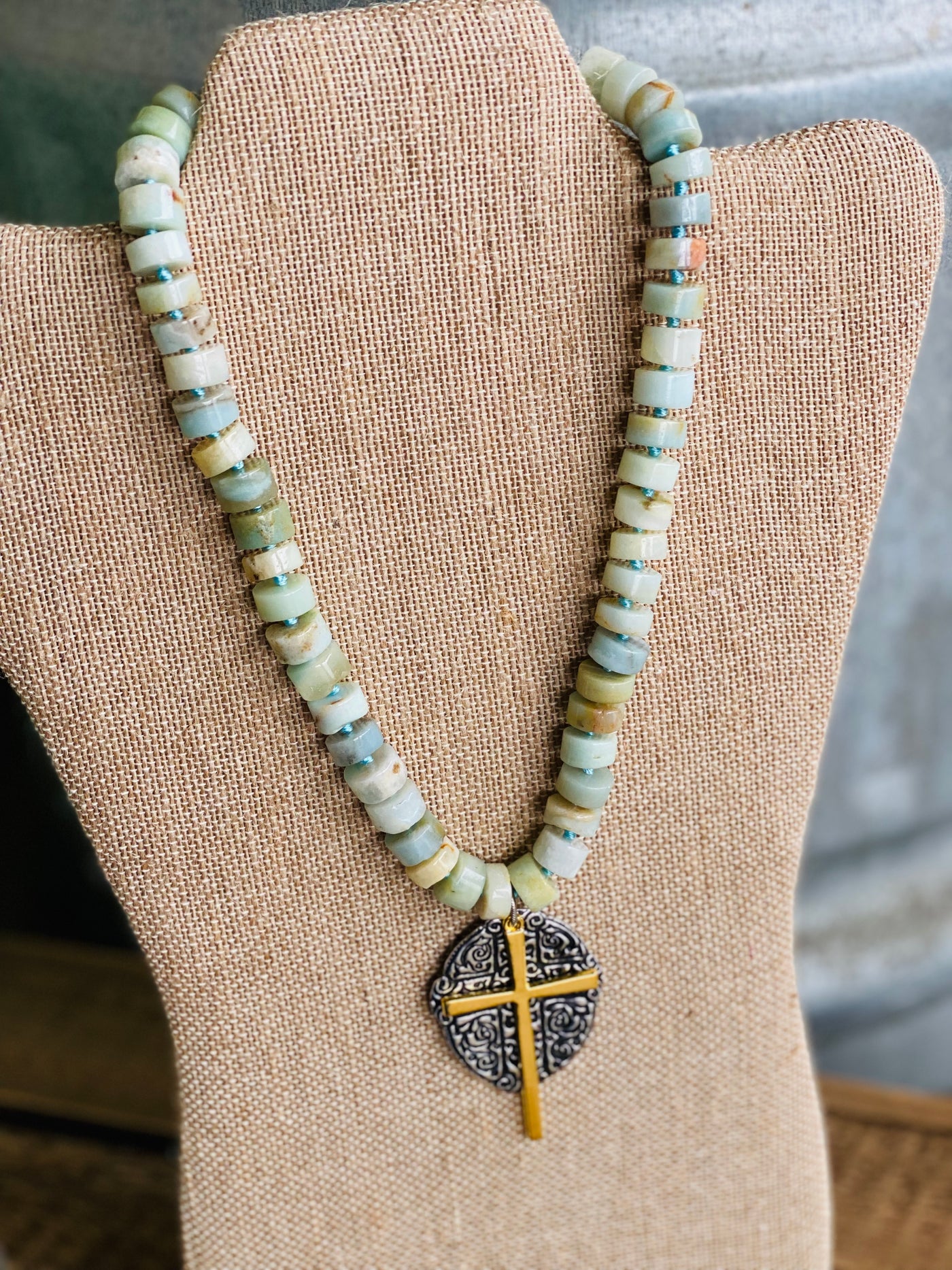 Julio Designs Tarax Amazonite Cross Pendant Necklace
