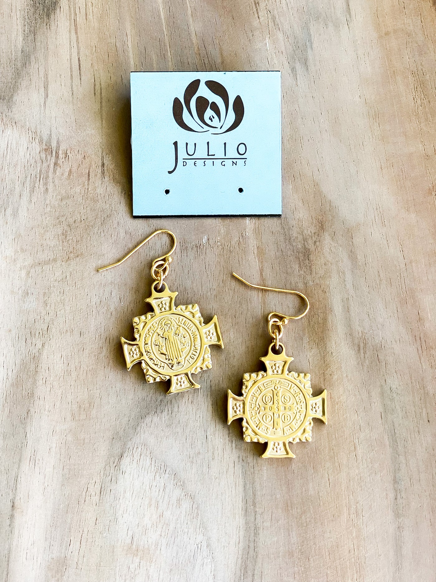 Julio Designs Gold St. Benedictine Cross Earrings