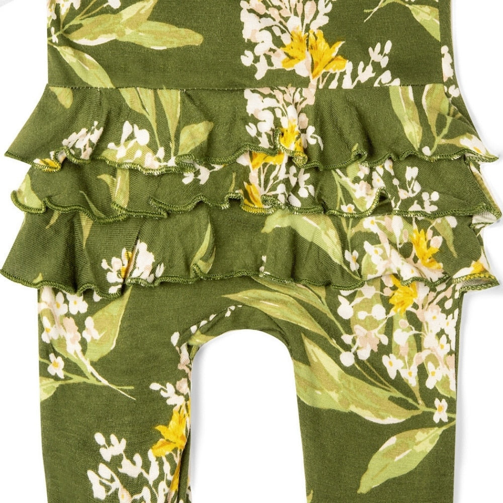 Milkbarn Green Floral Ruffle Footed Pajamas