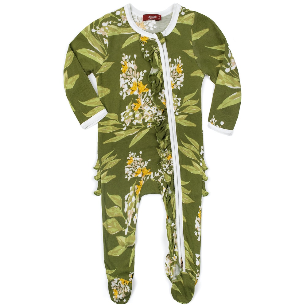 Milkbarn Green Floral Ruffle Footed Pajamas