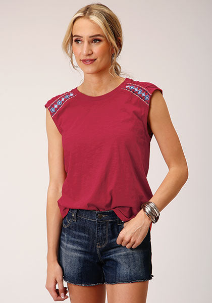 Roper WMS Raspberry Embroidered Top