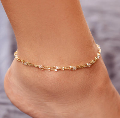 Pura Vida Opal Bead Combo Anklet Gold